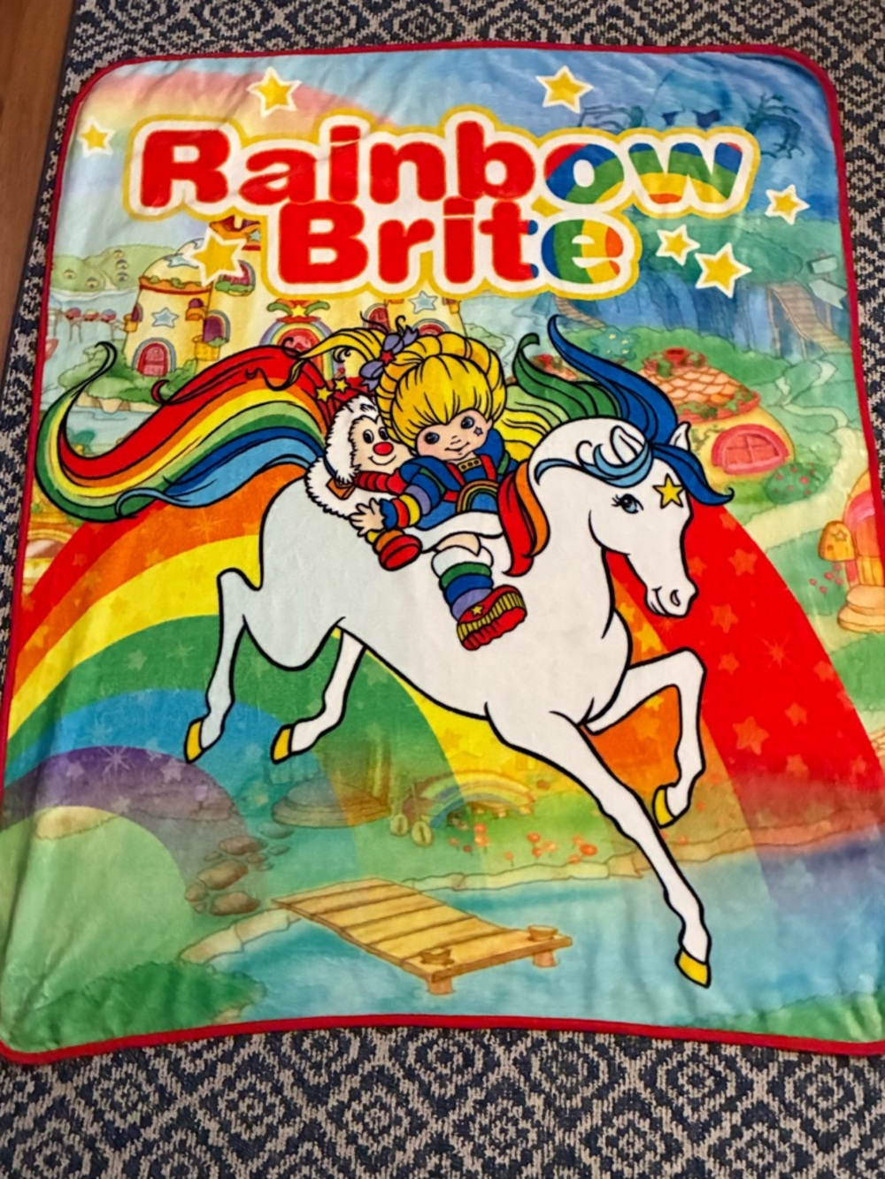 Rainbow Brite Plush Throw with Red Border
